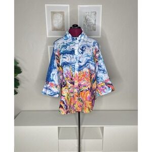 Dilemma New York Cotton Oversized Abstract Button Shirt Womens Wearable Art Wave